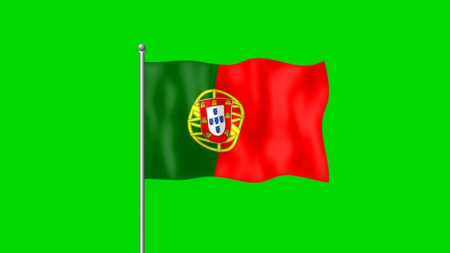 Portugal flag waving in the wind on green screen footage background. 4k