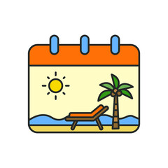 Calendar Holiday icon. Calendar flat color icon. Schedule, date icon symbol illustration