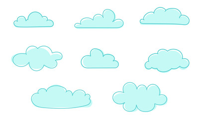 Blue clouds on a transparent background. Silhouette line. 