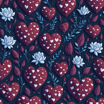 Romantic Red Hearts with White Roses Pattern!