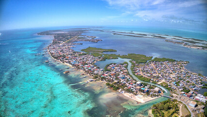 San Pedro Drone, Belize- North of Island - obrazy, fototapety, plakaty