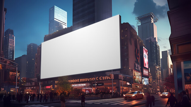 Tomorrowland where advertising reigns supreme, impressive mockup towering digital billboards in an urban landscape. Generative ai.