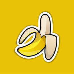 vector illustration of banana icon with outline design isolate on yellow background. banana icon. 3d banana logo for emoji sticker.
