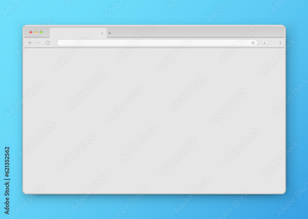 Poster browser window. realistic gray empty browser window with toolbar, search bar and shadow on a blue ba