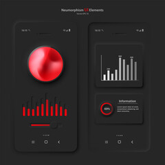 A set of user interface elements for a mobile application in black red. User interface icons for the internet, social networks, and business. Vector illustration.