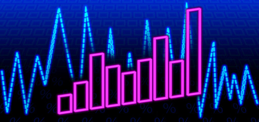 Naklejka premium Financial increase graph, management, control, abstract background with uptrend line and chart on dark blue background stock market chart statistics