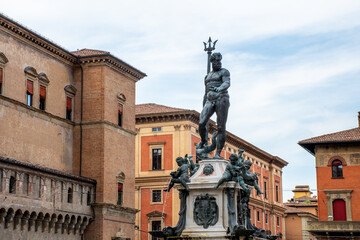 Fototapeta na wymiar Bologna, Italy - Neptune Fountain located on Neptune Square in historic part of Bologna city.