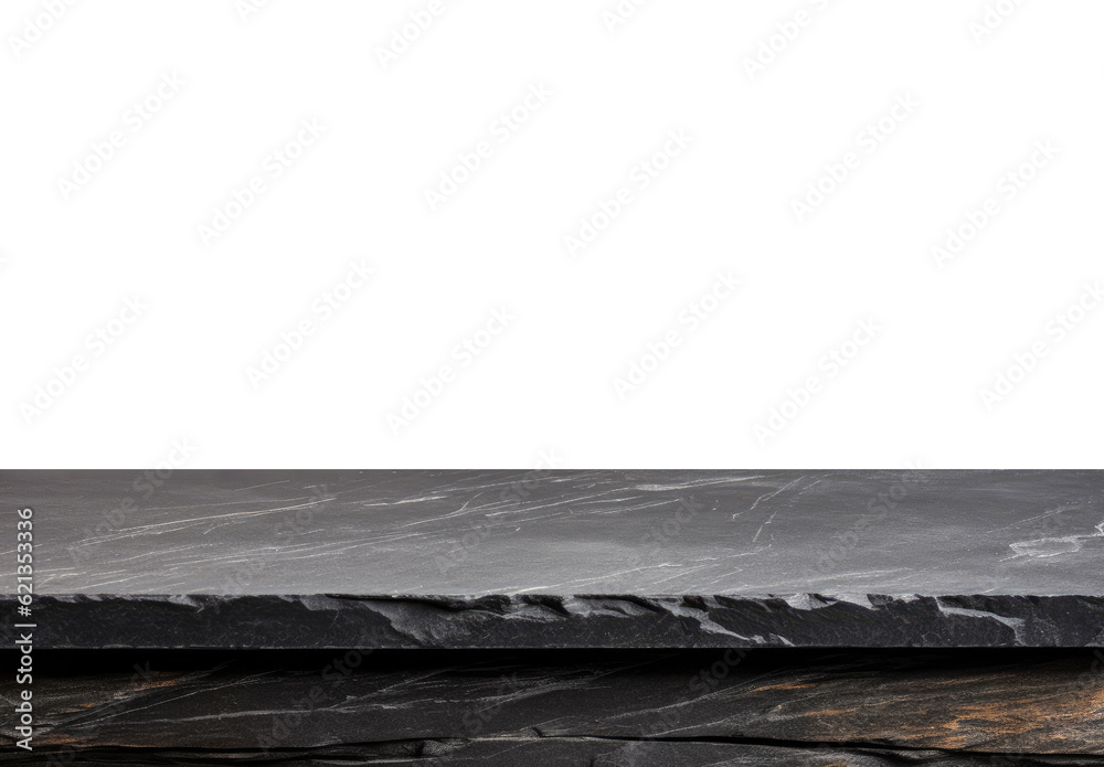 Poster empty black stone table top isolated on white background. for product display high quality photo