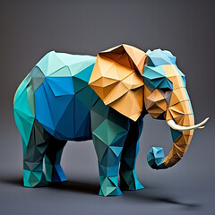 Colorful low polygon geometric elephant animal AI Generated