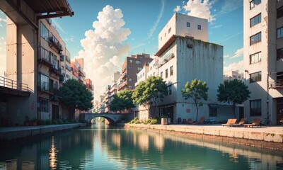city building canal cityscape landscape, generative, generative ai, ai
