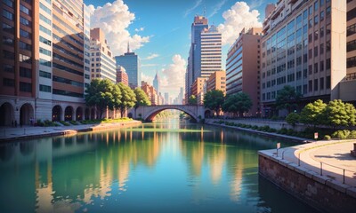 Obraz premium city building canal cityscape landscape, generative, generative ai, ai