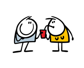Guy treats his girlfriend to a carbonated drink. Vector illustration of people holding a glass with a straw.