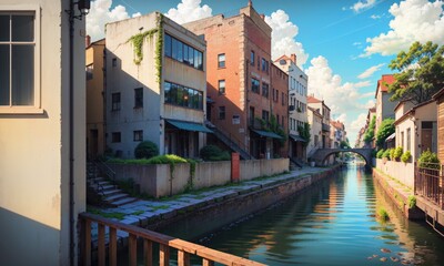 Fototapeta na wymiar city building canal cityscape landscape, generative, generative ai, ai