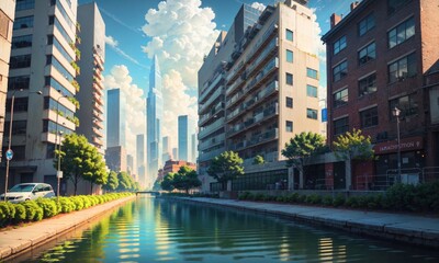 Obraz premium city building canal cityscape landscape, generative, generative ai, ai