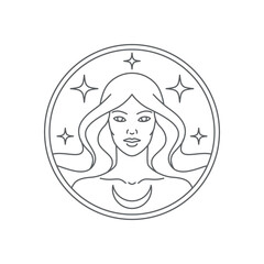 vintage circle sign Line art women logo design badge, icon, symbol. Black and white