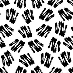 Wavy  brush strokes vector seamless pattern. Black paint freehand scribbles, abstract ink background. Brushstrokes, smears, lines, squiggle pattern. Abstract wallpaper design, textile print
