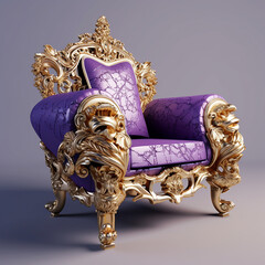 Luxury baroque style gold blue armchair futuristic pictures AI Generated image
