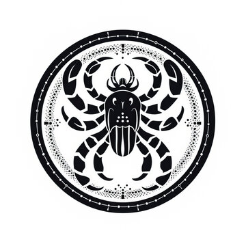 Stylish Scorpio zodiac sign in a minimalist circle, intriguingly patterned with vibrant pixel style, standing out on a pure white background. Generative AI