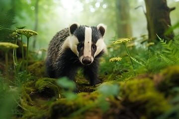 Badger in the forest. Generative AI. - obrazy, fototapety, plakaty
