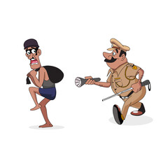 Indian Police Catching Thief vector
