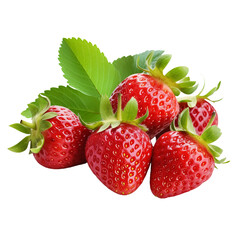 Strawberries with leaves on a white background, high quality,  AI Generation