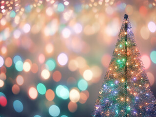 Fototapeta premium Background image, Christmas tree, background with bokeh effect, blurry image of lights, AI Generation