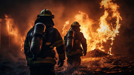 Naklejka premium 消火活動をする消防隊員（AI生成）