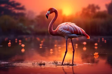 Gardinen flamingo in the water. Generative AI. © Fahad