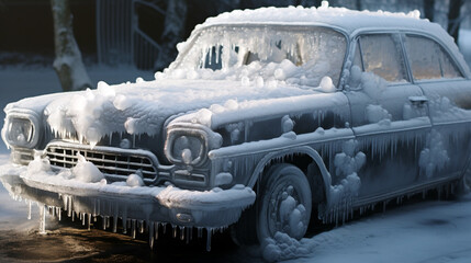 frozen cars after freezing rain in winter. Generative Ai. 
