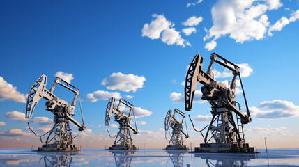 oil pump jack against blue sky. Generative Ai. 