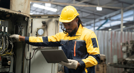African engineer working at factory