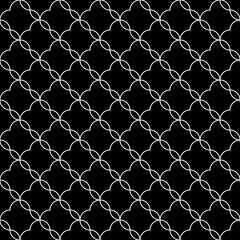 Fototapeta premium Seamless surface pattern design with black grid on white background. Ethnic embroidery. Patchwork wallpaper. Quilted motif. Digital paper with retro ornament for textile print, page fill. Vector art.