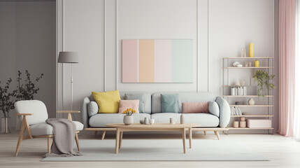 Pastel living room - obrazy, fototapety, plakaty