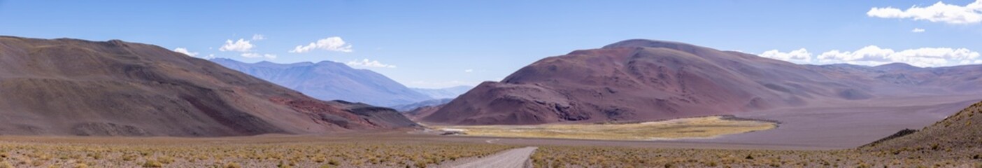 Fototapeta na wymiar Crossing the Andes from Antofagasta de la Sierra to Antofalla - stunning landscape around the salt desert Salar de Antofalla in the Puna highlands - Panorama