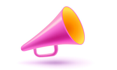 Vector vintage pink megaphone in realistic 3d style. Pink loudspeaker.