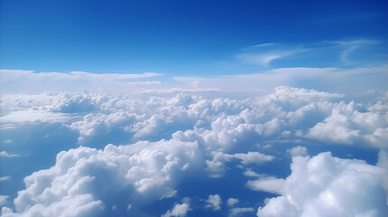 fluffy white clouds, blue sky, top view. Generative Ai. 