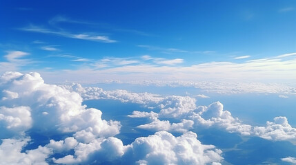 Fototapeta na wymiar clouds over blue sky view from the plane. Generative Ai. 