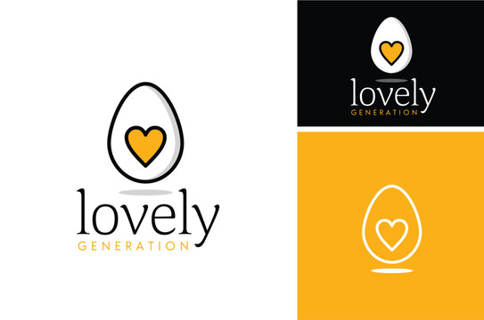 Artistic Cute Doodle Bird Chicken Egg Yolk with Heart Love for Baby Born Newborn logo design
