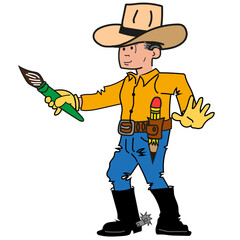 cowboy with hat vaquero pintando mano arriba con sombrero y l&aacute;piz y pincel 