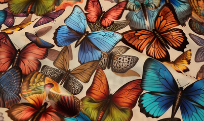  a bunch of colorful butterflies on a white background with a black border.  generative ai