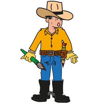 cowboy with brush Vaquero con Pincel en la mano viendo hacia un lado