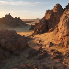 Fototapeta na wymiar Generative AI - Rocky Terrain in the Desert, Midday