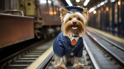 Obraz premium Yorkshire Terrier Transit Operator: Canine Navigator of Pawsome Commutes