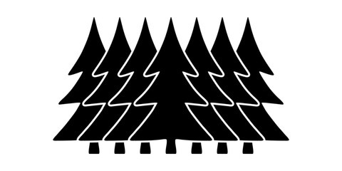 Pine tree vector illustration, White and black illustration, Forest, Isolated