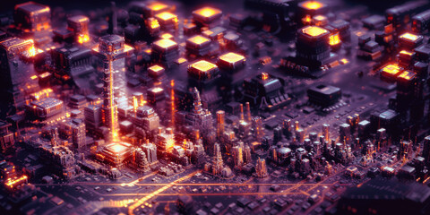 A city composed of computer chips. Concept of Digital City