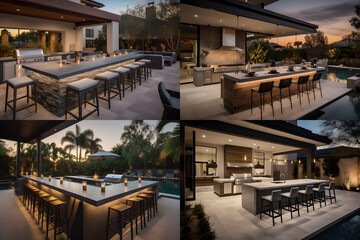 Fototapeta premium Luxurious custom outdoor kitchen & outdoor living area design sample that is perfect for your custom outdoor living concept gallery.