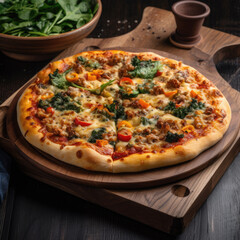 Pizza on a wooden board