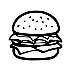 Hamburger black outlines monochrome vector illustration - obrazy, fototapety, plakaty