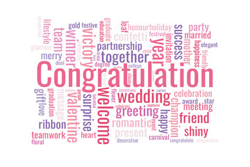 Illustration in the form of a cloud of words related to congratulation.