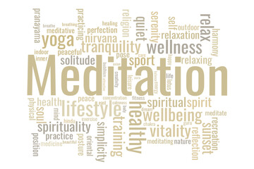 Fototapeta premium Illustration in the form of a cloud of words related to meditation.